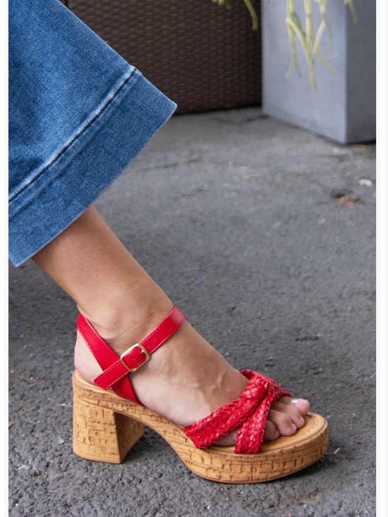 Seychelles Shoes - Women’s Seychelles Red Braided Cork Block Heel Sandals Size 10